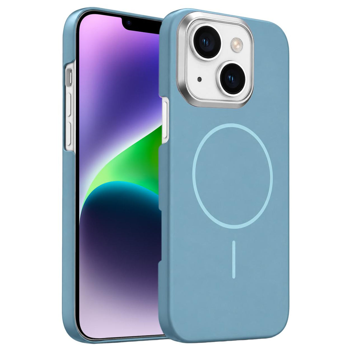 For iPhone 14 Plus Gold Armor PC Thin Circle MagSafe Shockproof Phone Case - Ocean Blue - EDA009692711G