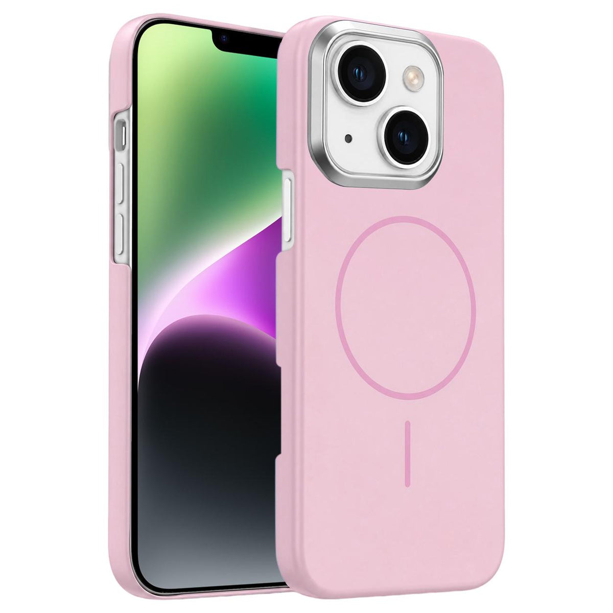 For iPhone 14 Gold Armor PC Thin Circle MagSafe Shockproof Phone Case - Pink - EDA009692712A