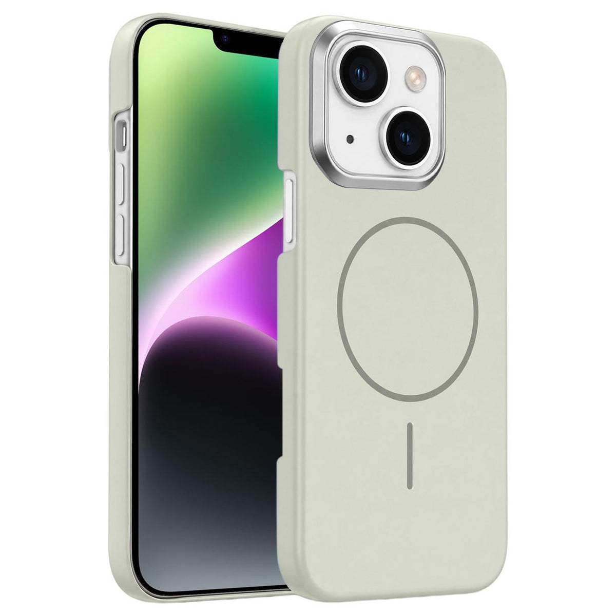 For iPhone 14 Gold Armor PC Thin Circle MagSafe Shockproof Phone Case - Summit Stone - EDA009692712B