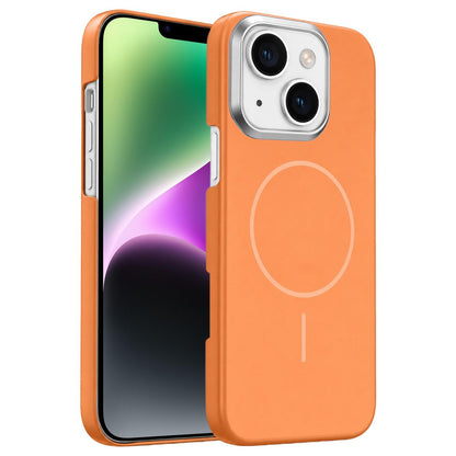 For iPhone 14 Gold Armor PC Thin Circle MagSafe Shockproof Phone Case - Orange - EDA009692712E
