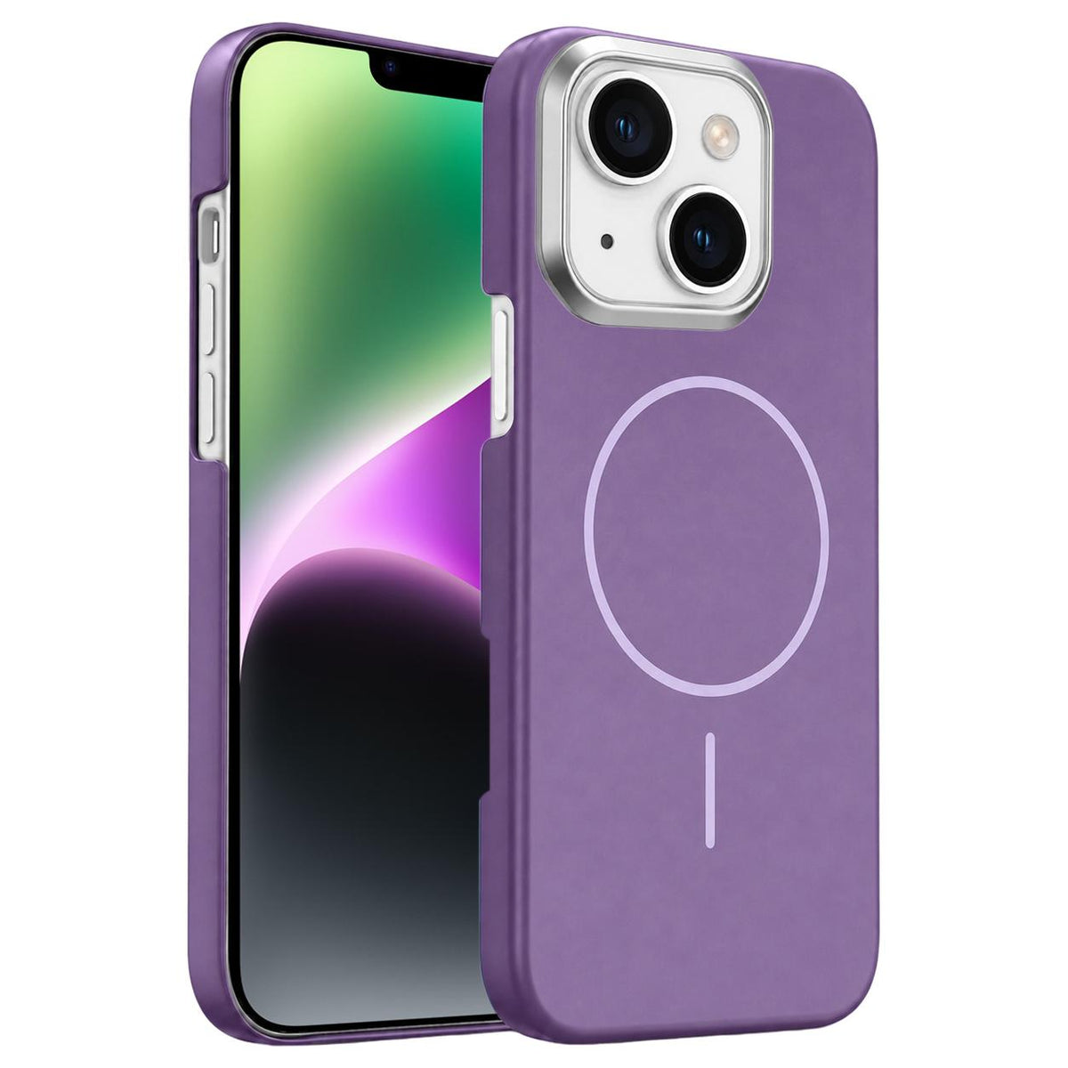 For iPhone 14 Gold Armor PC Thin Circle MagSafe Shockproof Phone Case - Purple - EDA009692712F