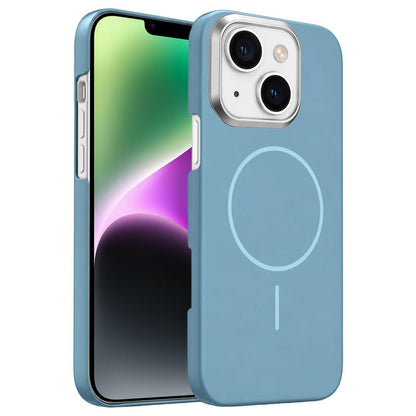 For iPhone 14 Gold Armor PC Thin Circle MagSafe Shockproof Phone Case - Ocean Blue - EDA009692712G