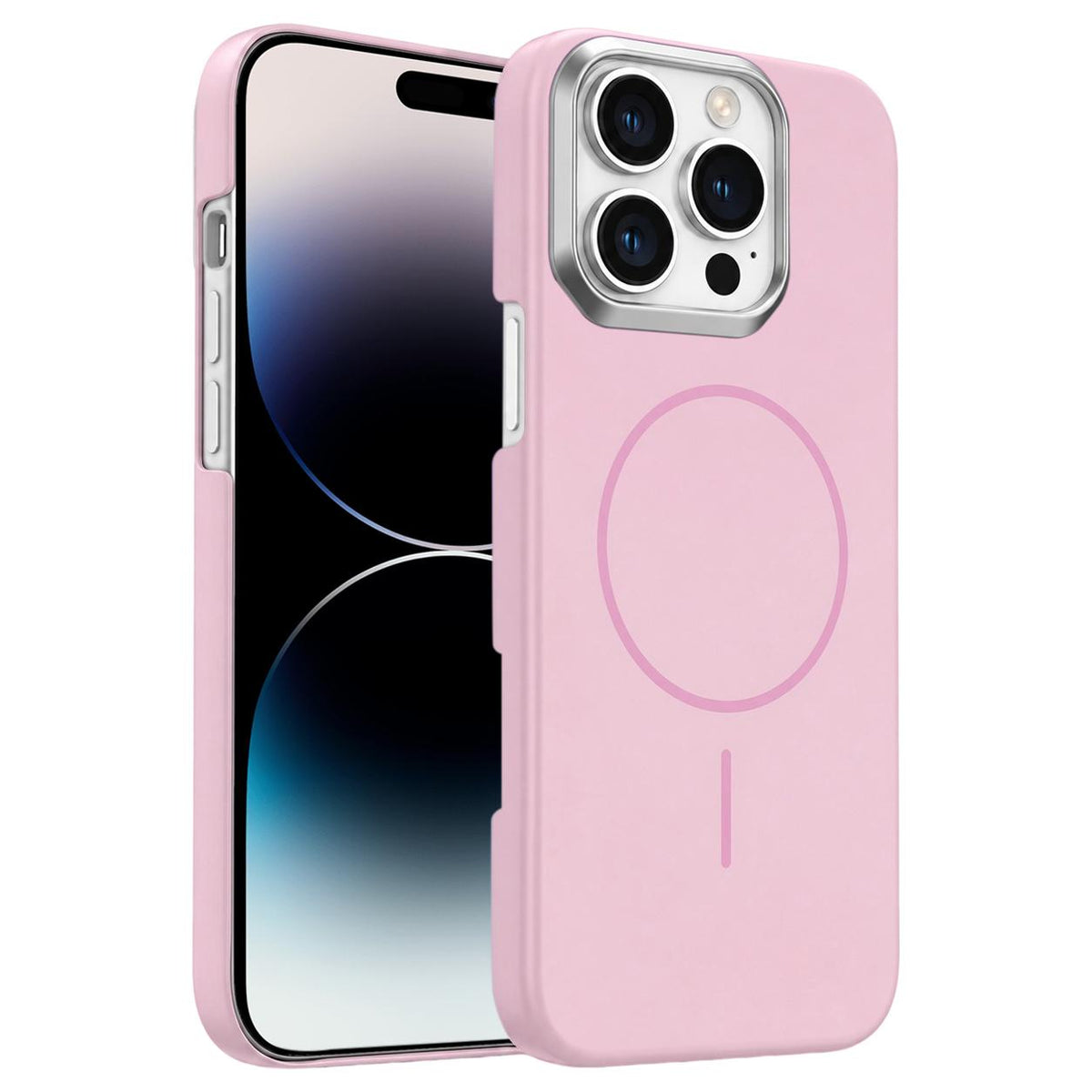 For iPhone 14 Pro Gold Armor PC Thin Circle MagSafe Shockproof Phone Case - Pink - EDA009692713A