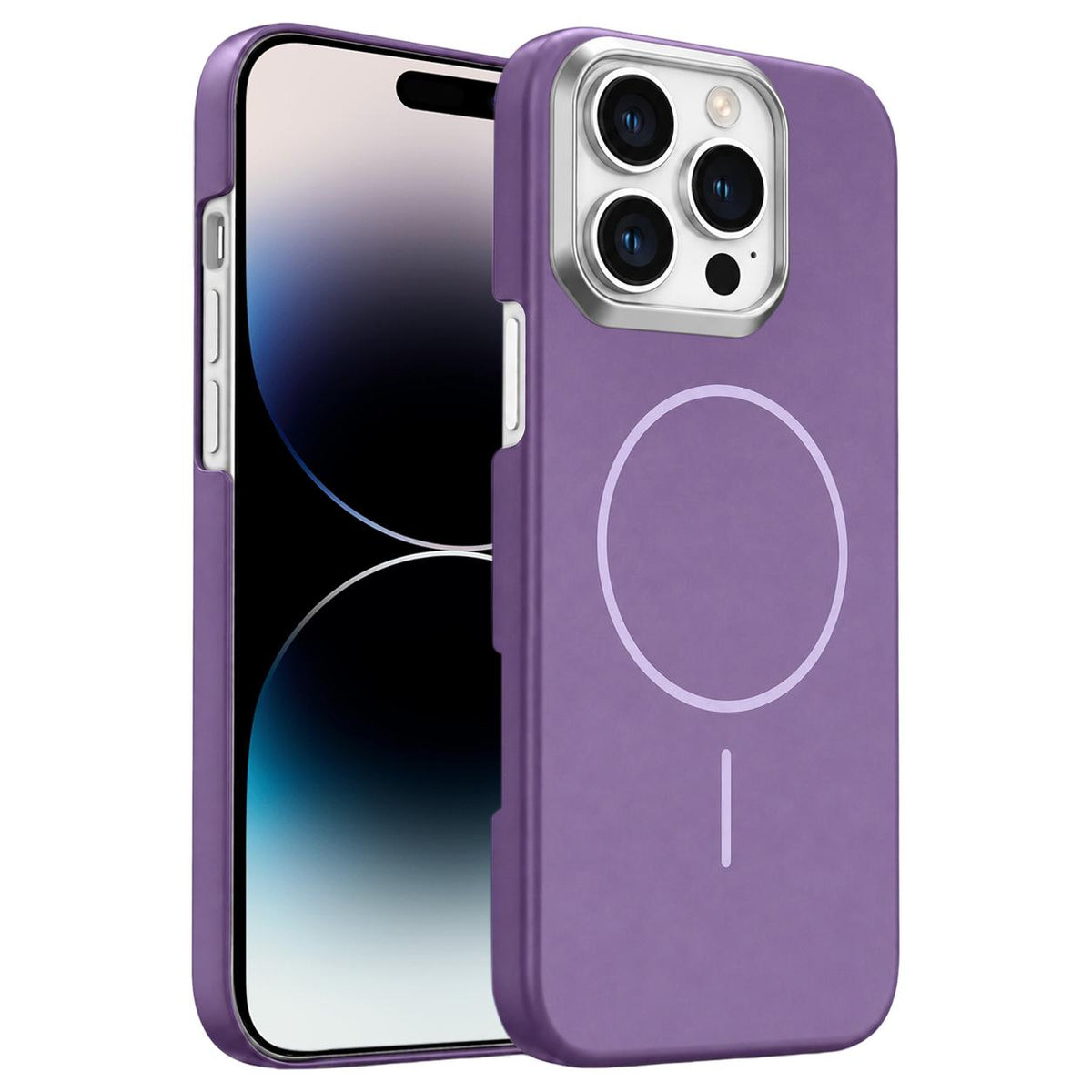 For iPhone 14 Pro Gold Armor PC Thin Circle MagSafe Shockproof Phone Case - Purple - EDA009692713F