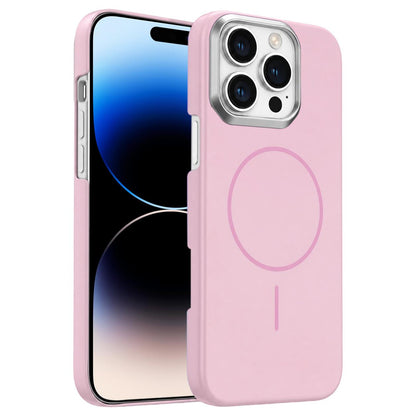 For iPhone 14 Pro Max Gold Armor PC Thin Circle MagSafe Shockproof Phone Case - Pink - EDA009692714A
