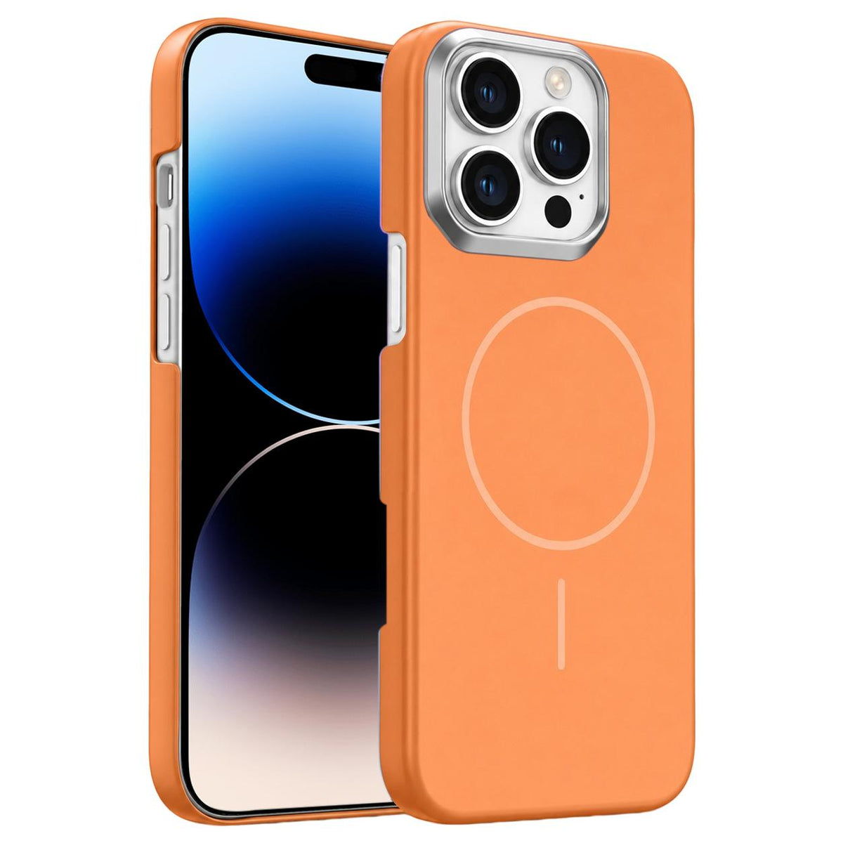 For iPhone 14 Pro Max Gold Armor PC Thin Circle MagSafe Shockproof Phone Case - Orange - EDA009692714E