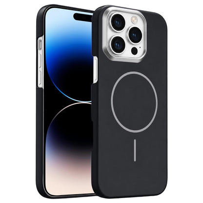 For iPhone 14 Pro Max Gold Armor PC Thin Circle MagSafe Shockproof Phone Case - Black - EDA009692714I