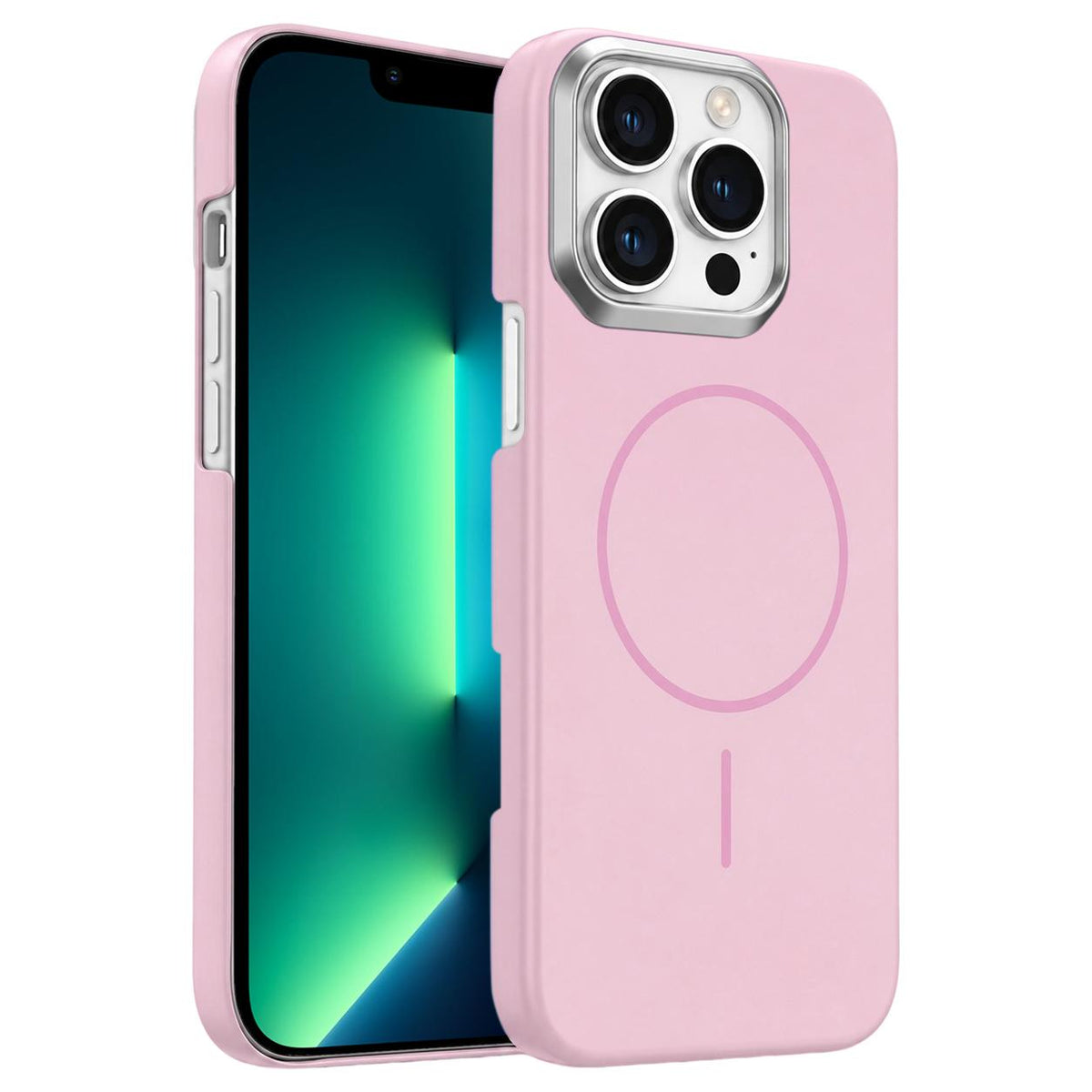 For iPhone 13 Pro Max Gold Armor PC Thin Circle MagSafe Shockproof Phone Case - Pink - EDA009692715A