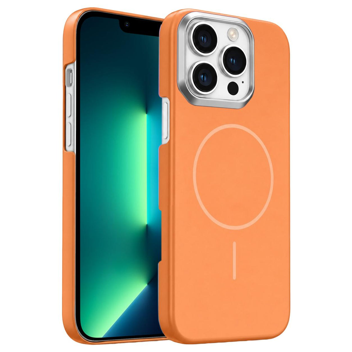 For iPhone 13 Pro Max Gold Armor PC Thin Circle MagSafe Shockproof Phone Case - Orange - EDA009692715E