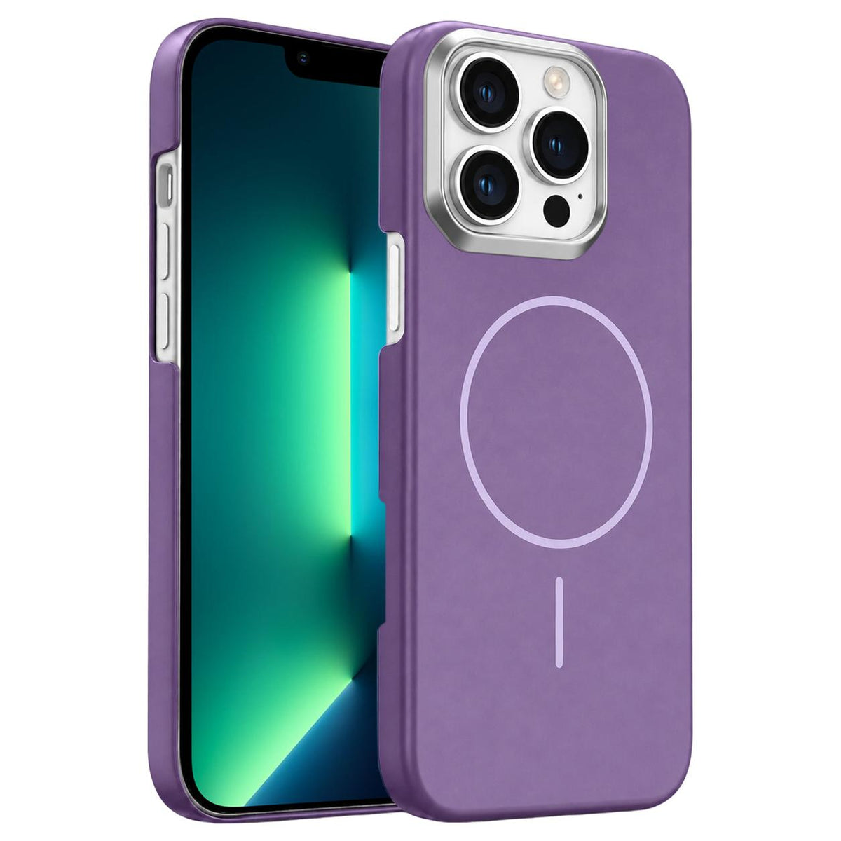 For iPhone 13 Pro Max Gold Armor PC Thin Circle MagSafe Shockproof Phone Case - Purple - EDA009692715F