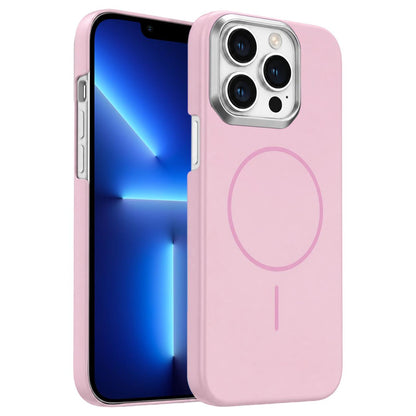For iPhone 13 Pro Gold Armor PC Thin Circle MagSafe Shockproof Phone Case - Pink - EDA009692716A