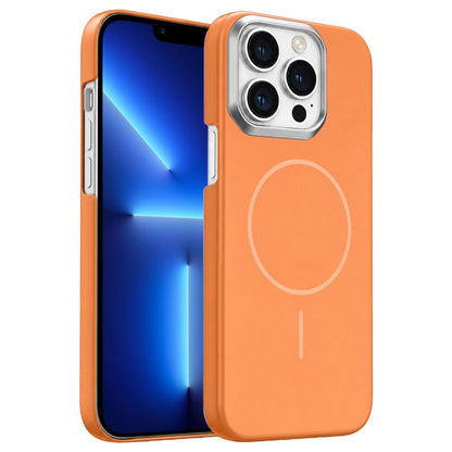 For iPhone 13 Pro Gold Armor PC Thin Circle MagSafe Shockproof Phone Case - Orange - EDA009692716E