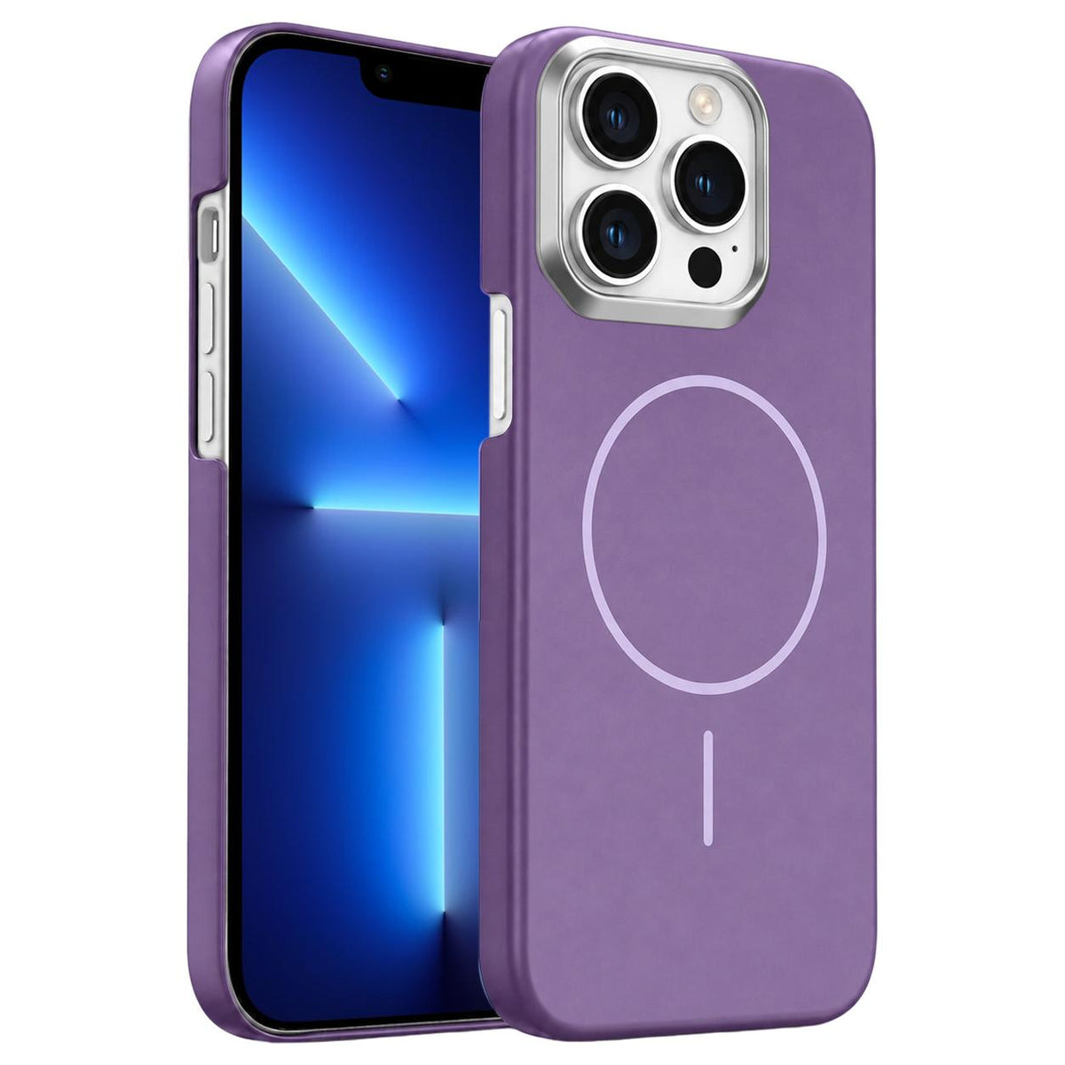 For iPhone 13 Pro Gold Armor PC Thin Circle MagSafe Shockproof Phone Case - Purple - EDA009692716F