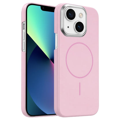 For iPhone 13 Gold Armor PC Thin Circle MagSafe Shockproof Phone Case - Pink - EDA009692717A