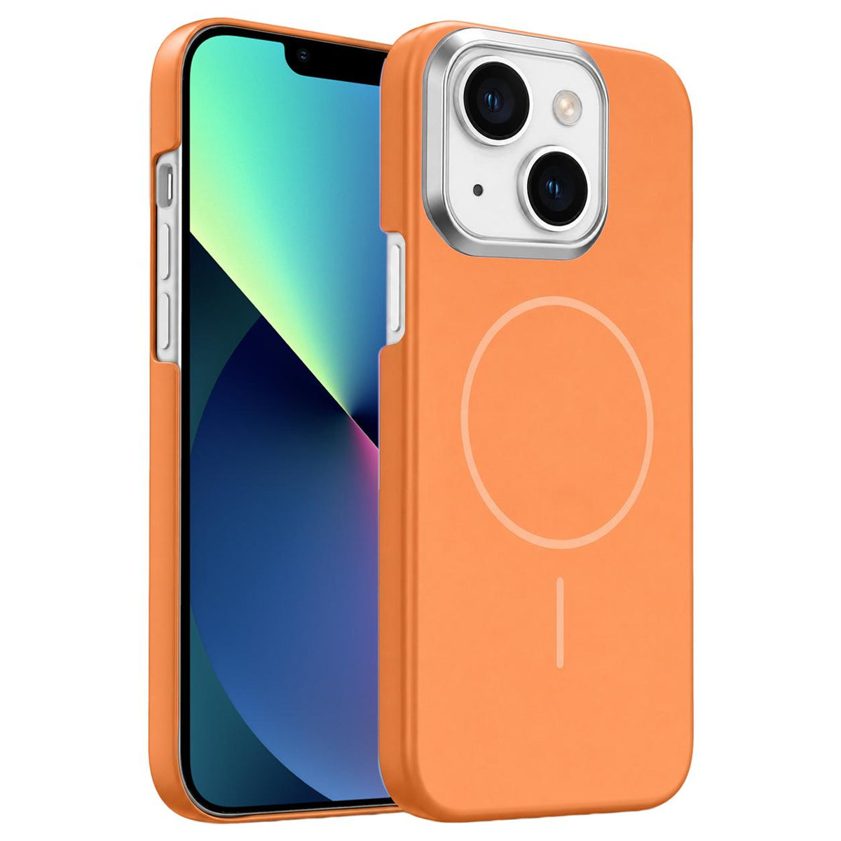 For iPhone 13 Gold Armor PC Thin Circle MagSafe Shockproof Phone Case - Orange - EDA009692717E
