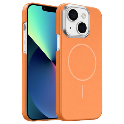 For iPhone 13 Gold Armor PC Thin Circle MagSafe Shockproof Phone Case - Orange - EDA009692717E