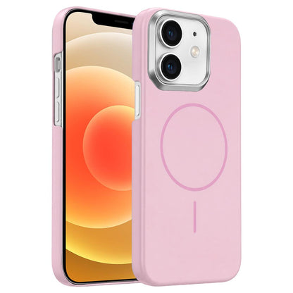 For iPhone 12 Gold Armor PC Thin Circle MagSafe Shockproof Phone Case - Pink - EDA009692718A