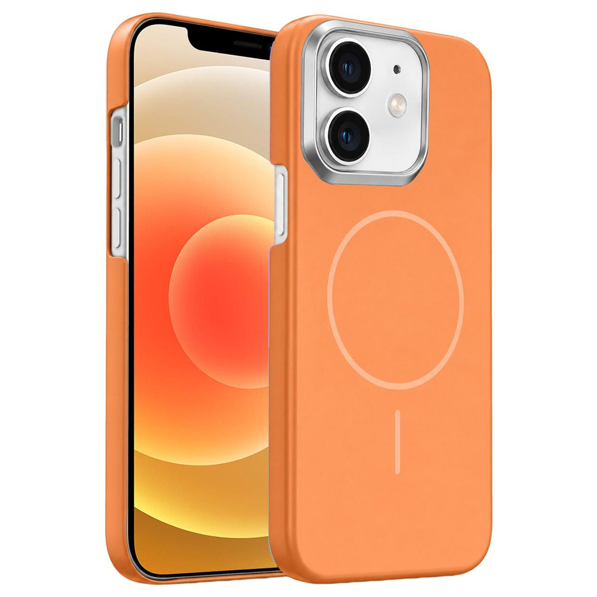 For iPhone 12 Gold Armor PC Thin Circle MagSafe Shockproof Phone Case - Orange - EDA009692718E