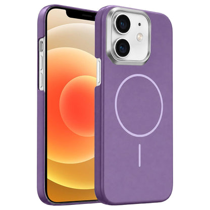 For iPhone 12 Gold Armor PC Thin Circle MagSafe Shockproof Phone Case - Purple - EDA009692718F