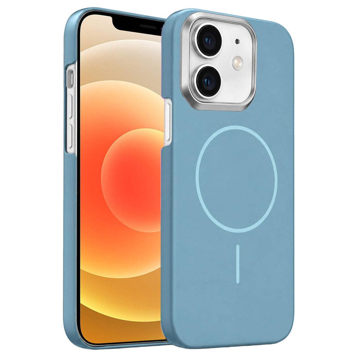 For iPhone 12 Gold Armor PC Thin Circle MagSafe Shockproof Phone Case - Ocean Blue - EDA009692718G