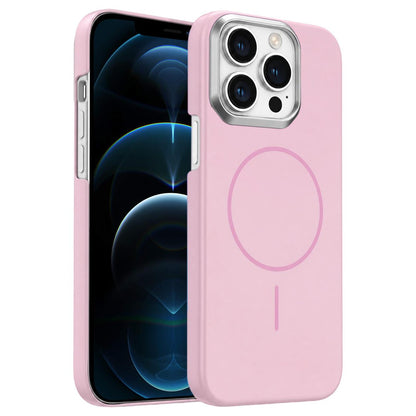 For iPhone 12 Pro Max Gold Armor PC Thin Circle MagSafe Shockproof Phone Case - Pink - EDA009692719A