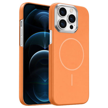 For iPhone 12 Pro Max Gold Armor PC Thin Circle MagSafe Shockproof Phone Case - Orange - EDA009692719E
