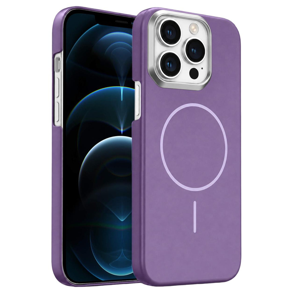 For iPhone 12 Pro Max Gold Armor PC Thin Circle MagSafe Shockproof Phone Case - Purple - EDA009692719F