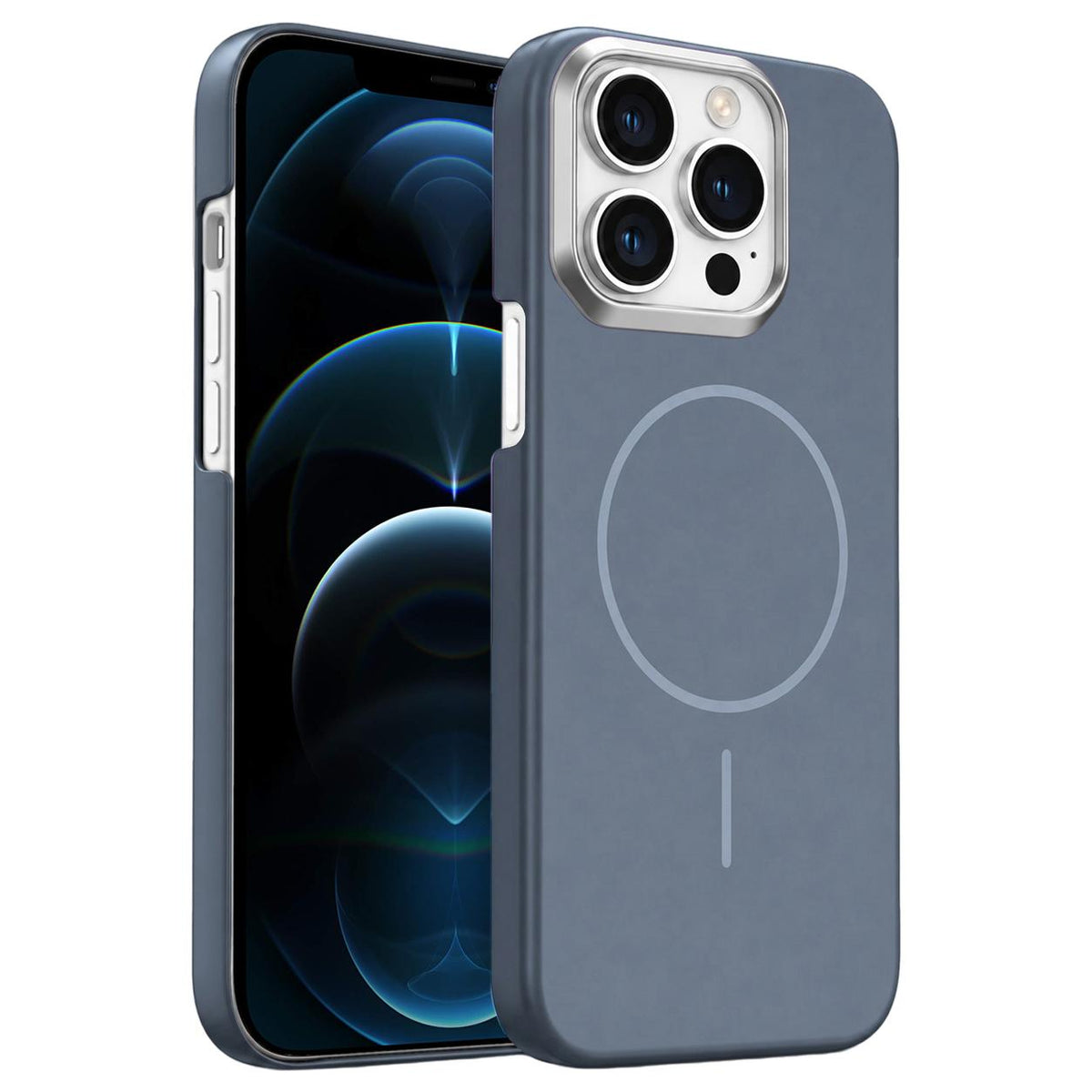 For iPhone 12 Pro Max Gold Armor PC Thin Circle MagSafe Shockproof Phone Case - Carbon Grey - EDA009692719H