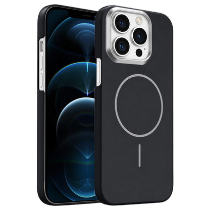 For iPhone 12 Pro Max Gold Armor PC Thin Circle MagSafe Shockproof Phone Case - Black - EDA009692719I
