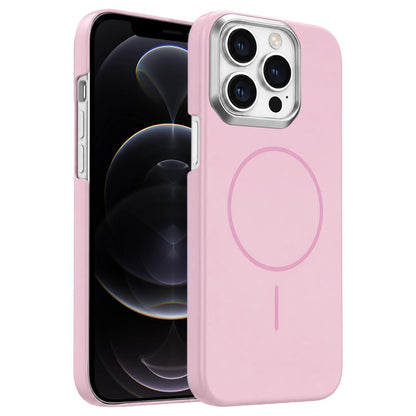 For iPhone 12 Pro Gold Armor PC Thin Circle MagSafe Shockproof Phone Case - Pink - EDA009692720A