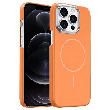 For iPhone 12 Pro Gold Armor PC Thin Circle MagSafe Shockproof Phone Case - Orange - EDA009692720E