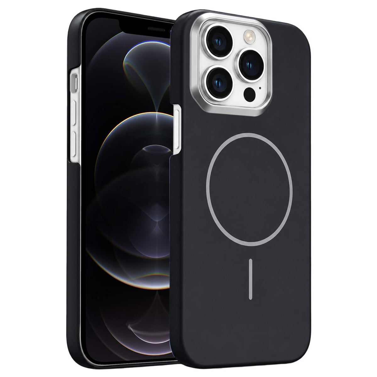 For iPhone 12 Pro Gold Armor PC Thin Circle MagSafe Shockproof Phone Case - Black - EDA009692720I