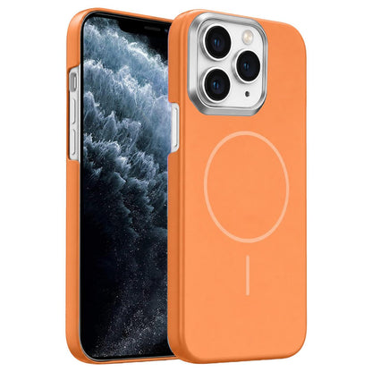 For iPhone 11 Pro Max Gold Armor PC Thin Circle MagSafe Shockproof Phone Case - Orange - EDA009692721E