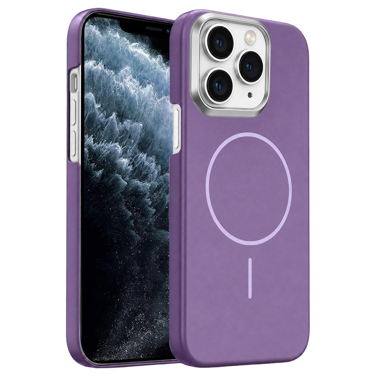 For iPhone 11 Pro Max Gold Armor PC Thin Circle MagSafe Shockproof Phone Case - Purple - EDA009692721F