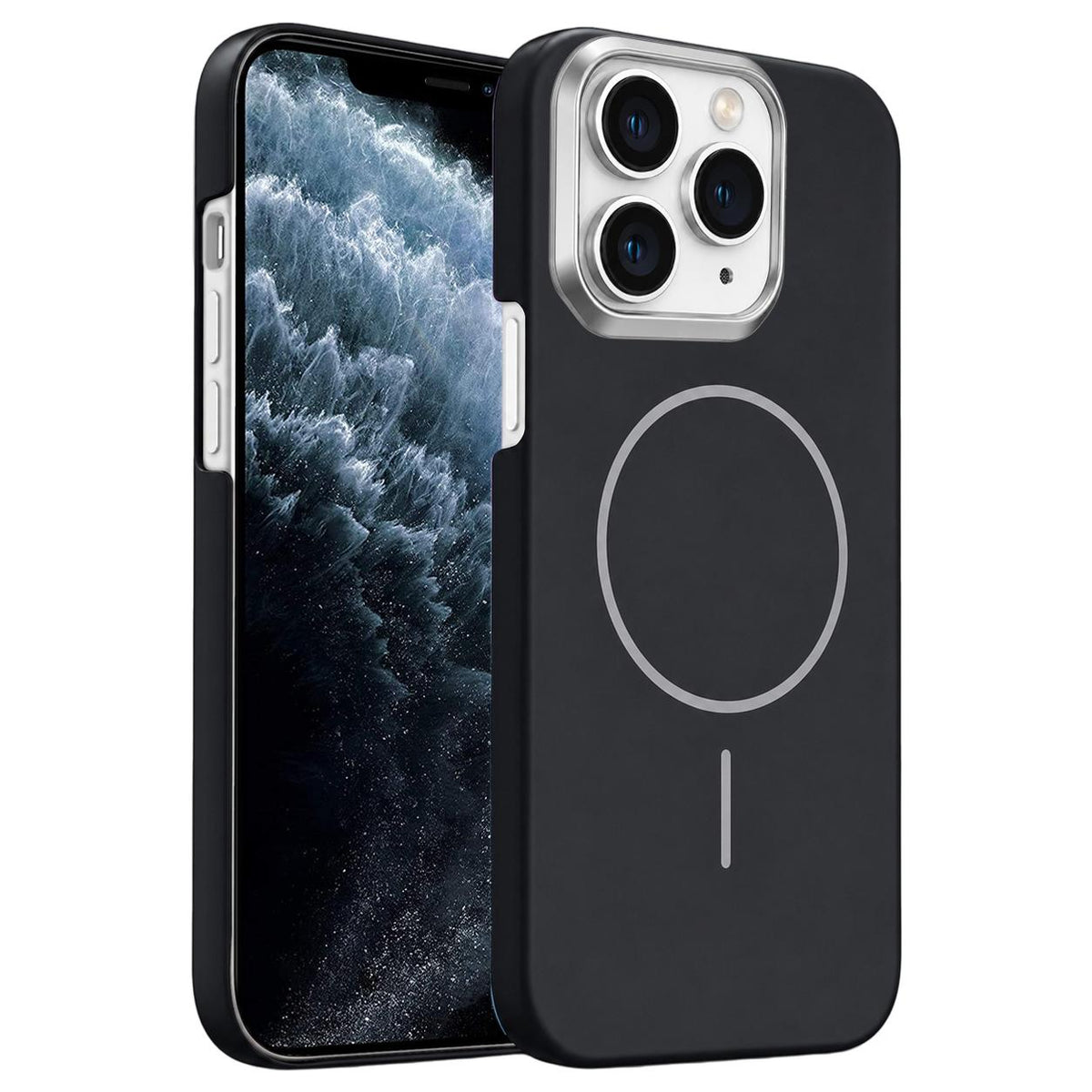 For iPhone 11 Pro Max Gold Armor PC Thin Circle MagSafe Shockproof Phone Case - Black - EDA009692721I