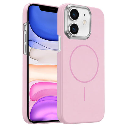 For iPhone 11 Gold Armor PC Thin Circle MagSafe Shockproof Phone Case - Pink - EDA009692722A