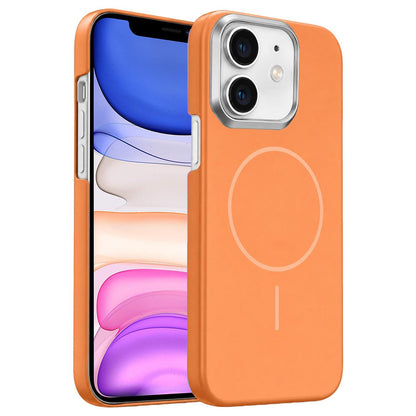 For iPhone 11 Gold Armor PC Thin Circle MagSafe Shockproof Phone Case - Orange - EDA009692722E