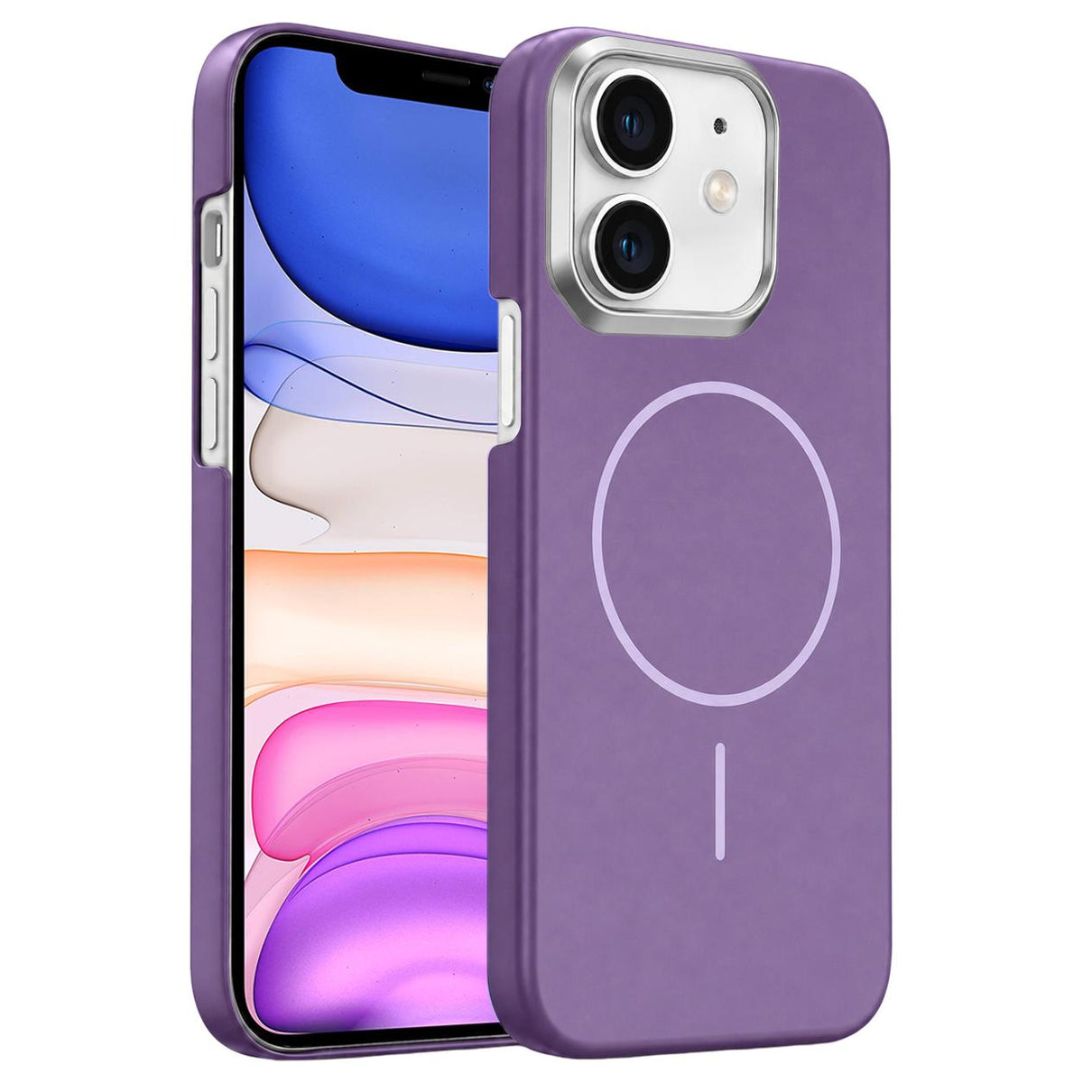 For iPhone 11 Gold Armor PC Thin Circle MagSafe Shockproof Phone Case - Purple - EDA009692722F