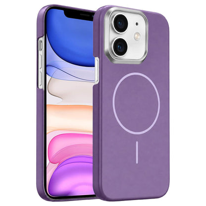 For iPhone 11 Gold Armor PC Thin Circle MagSafe Shockproof Phone Case - Purple - EDA009692722F