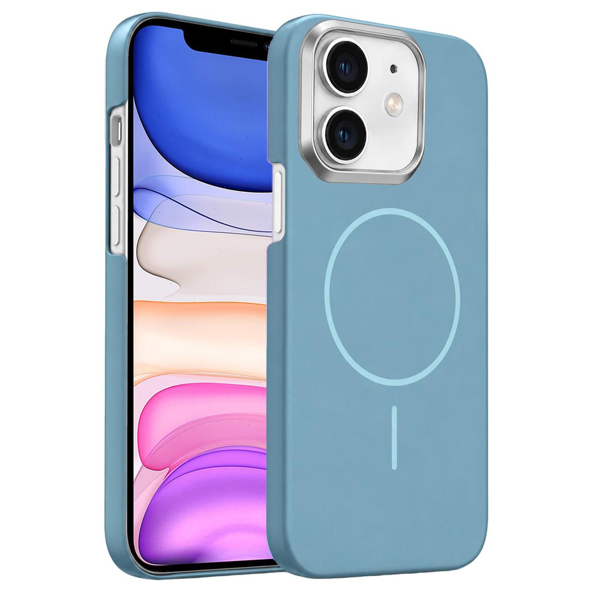 For iPhone 11 Gold Armor PC Thin Circle MagSafe Shockproof Phone Case - Ocean Blue - EDA009692722G