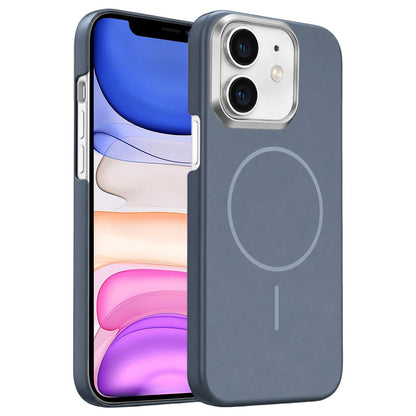 For iPhone 11 Gold Armor PC Thin Circle MagSafe Shockproof Phone Case - Carbon Grey - EDA009692722H