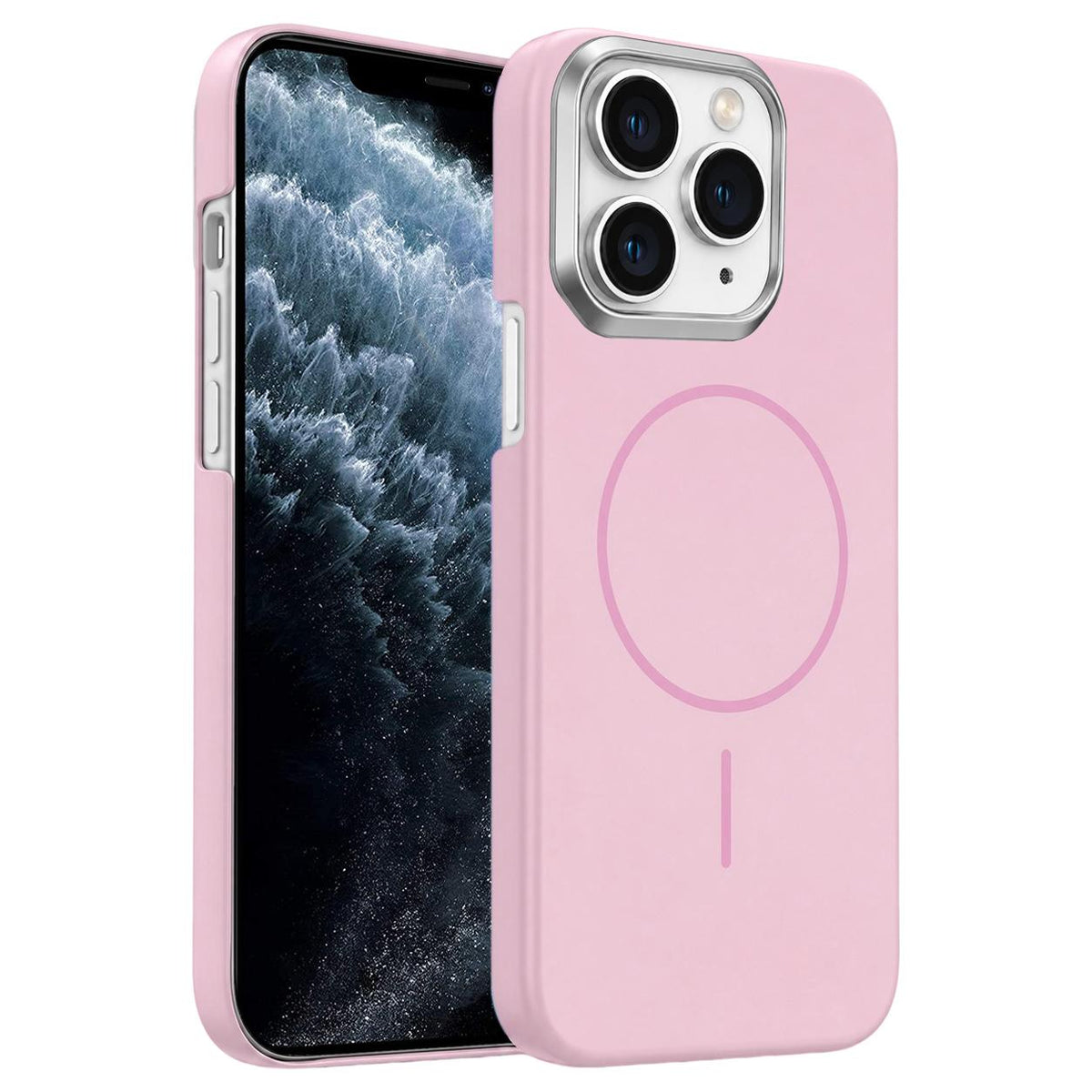 For iPhone 11 Pro Gold Armor PC Thin Circle MagSafe Shockproof Phone Case - Pink - EDA009692723A