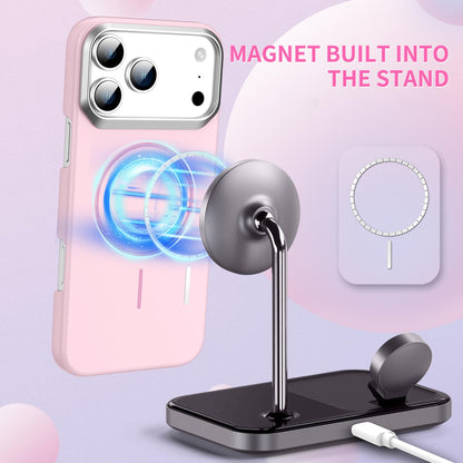 For iPhone 11 Pro Max Gold Armor PC Thin Circle MagSafe Shockproof Phone Case - Pink - EDA009692721A
