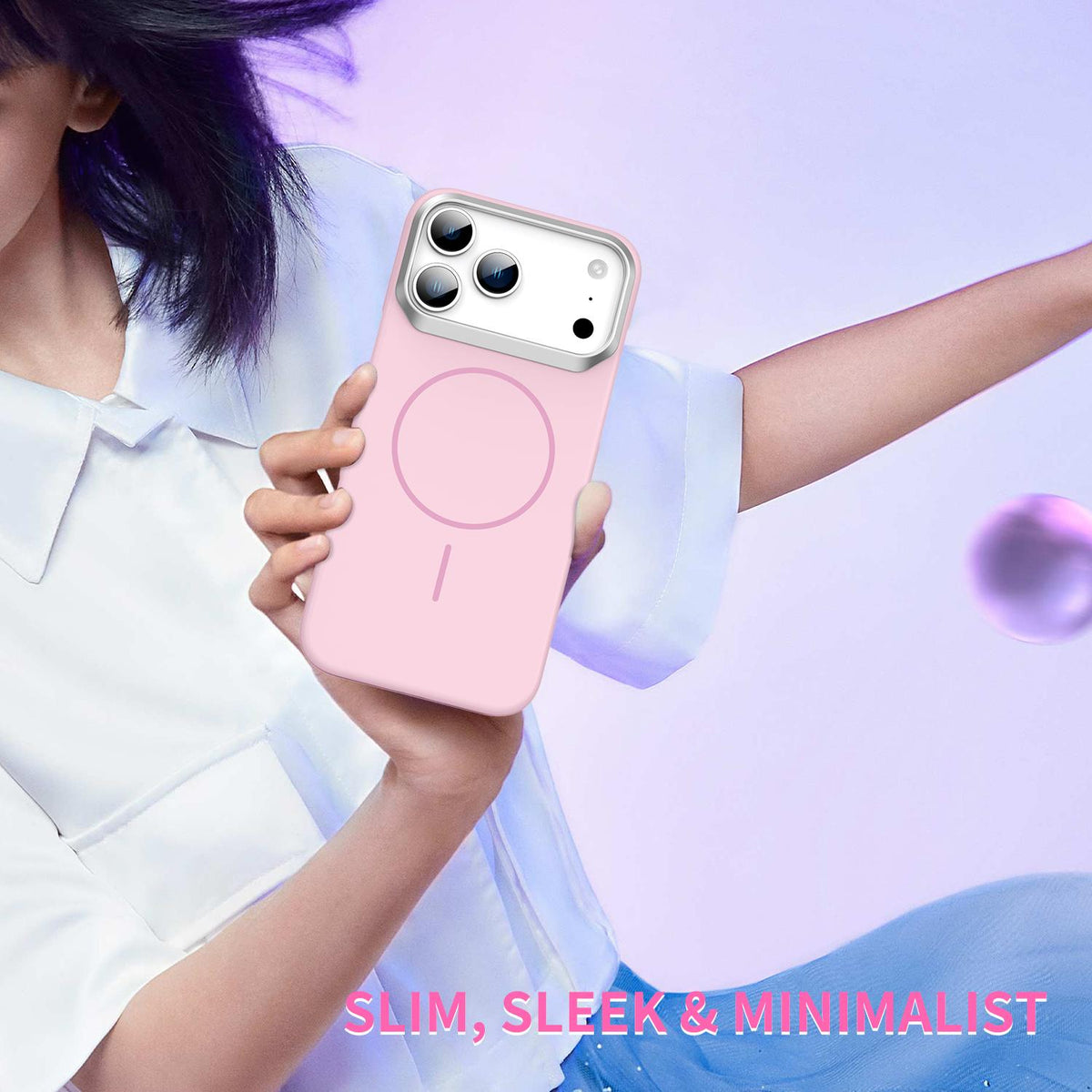 For iPhone 13 Pro Max Gold Armor PC Thin Circle MagSafe Shockproof Phone Case - Pink - EDA009692715A