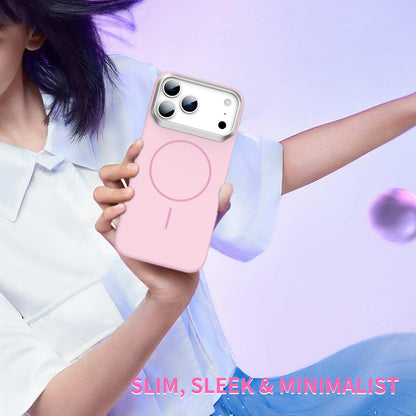 For iPhone 16 Gold Armor PC Thin Circle MagSafe Shockproof Phone Case - Pink - EDA009692706A