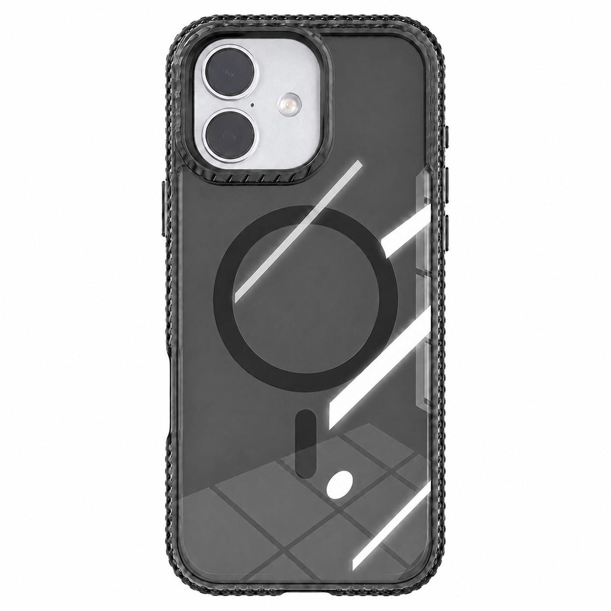 For iPhone 16 Kylin Pattern Transparent Magnetic Phone Case - Transparent Black - EDA009693107A