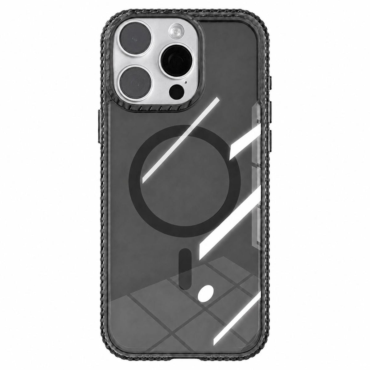 For iPhone 15 Pro Kylin Pattern Transparent Magnetic Phone Case - Transparent Black - EDA009693109A