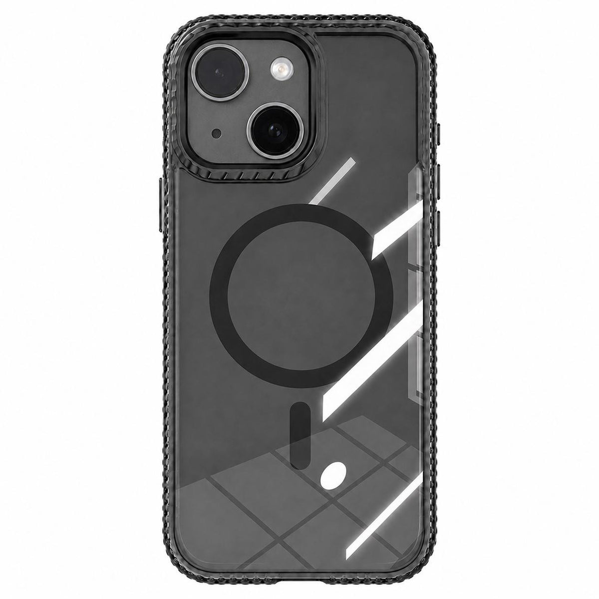 For iPhone 15 Kylin Pattern Transparent Magnetic Phone Case - Transparent Black - EDA009693110A
