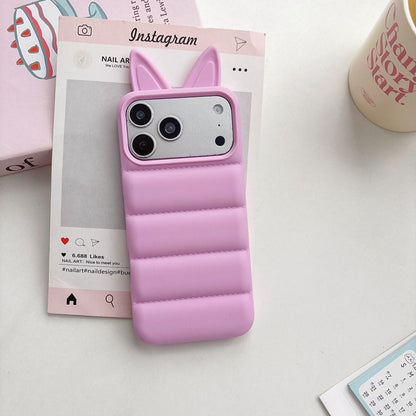 For iPhone 16 Pro Max Foxs Ears Eiderdown TPU Phone Case - Rose Red - EDA009693704B