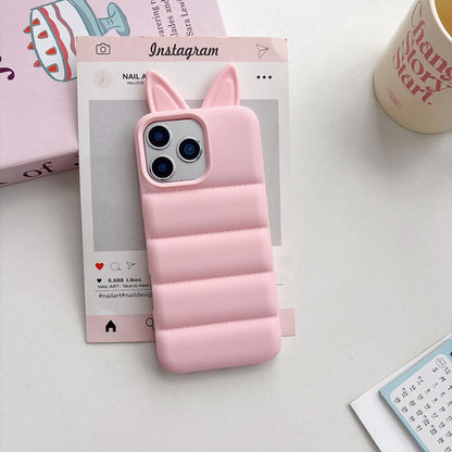 For iPhone 15 Pro Max Foxs Ears Eiderdown TPU Phone Case - Pink - EDA009693707D